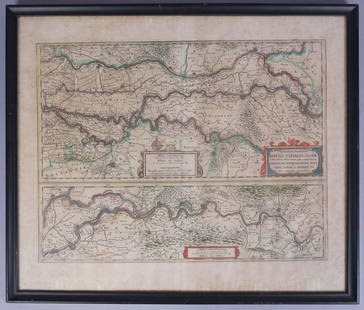 Early 19C Rhine Valley German Hand Colored Map: Early 19C Rhine Valley German Hand Colored Map - 23 3/8" x 20", Sight: 19.25" x 14.75"