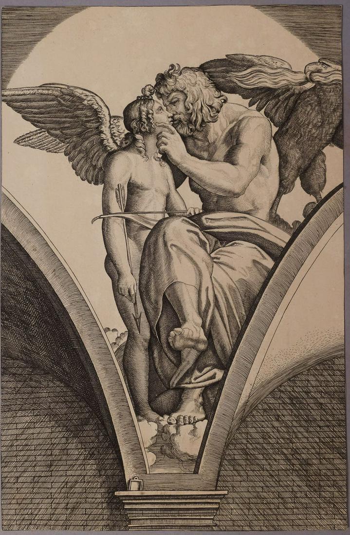 Marcantonio Raimondi Etching "Jupiter Embracing Cupid" (1 of 4)