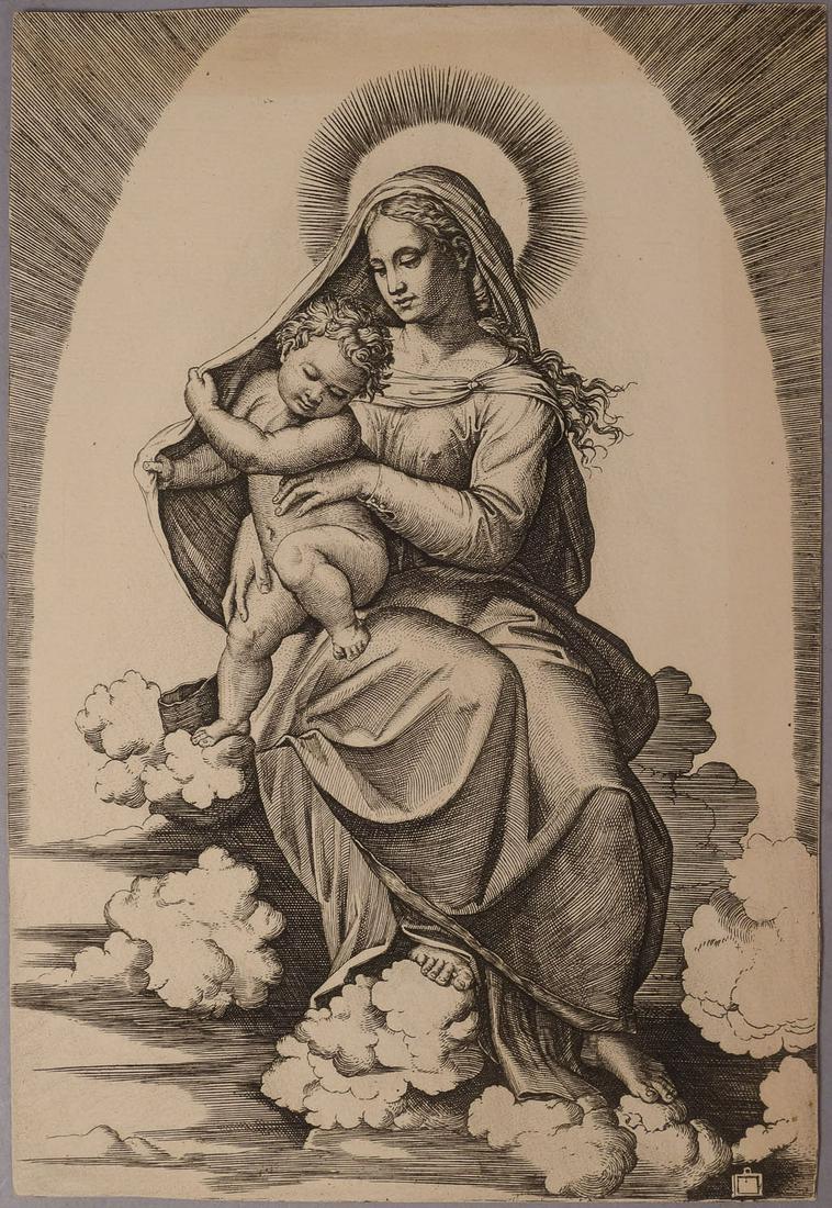 Marcantonio Raimondi Etching "Madonna and Child" (1 of 2)