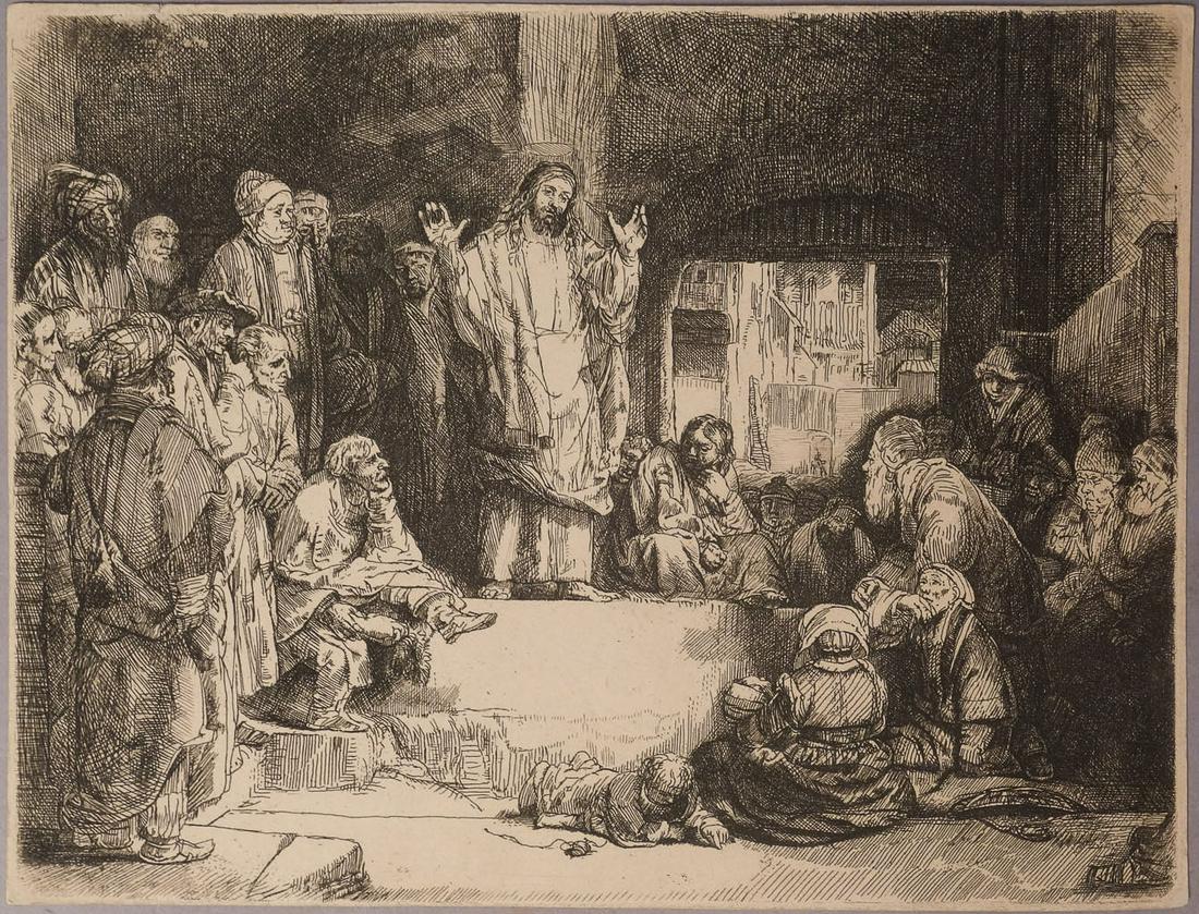 Rembrandt Van Rijn Etching "Christ Preaching" c1652 (1 of 2)