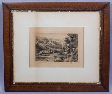 19c Old Master Style Print Illegibly Signed: 19c Old Master Style Print Illegibly Signed - Sight: 12 1/4" x 9 1/4", Frame: 23 1/2" x 20 1/2"