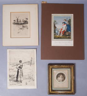 Horace Schroder & More Group of 4 Etchings: Group of 4 etchings by Horace Schroder, Bastien Lepage, Beaudouin Pierre Antoine (1723 - 1769), A. Ragona Measurements: 4 1/4" x 5 1/8" - 8 3/4" x 12"