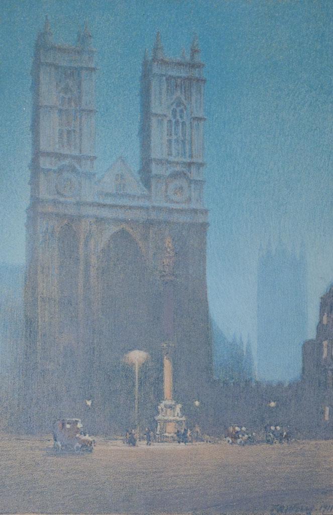 Thomas Robert Way London Westminster Abbey Print: This is a beautiful estate found lithograph print by British artist Thomas Robert Way (1861-1913). He trained at the South Kensington Art Schools and designed posters for London Underground between 19
