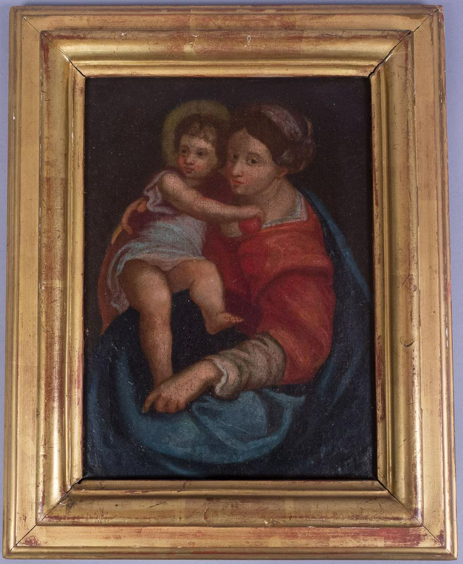 Good 19c Madonna & Child Oil Painting on Canvas (1 of 4)
