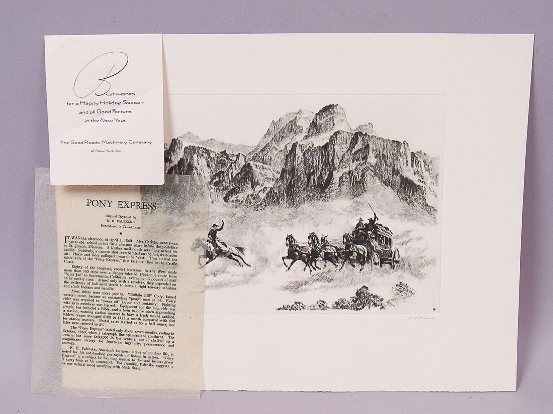 Early 20c Reinhold H Palenske Pony Express Drypoint (1 of 10)