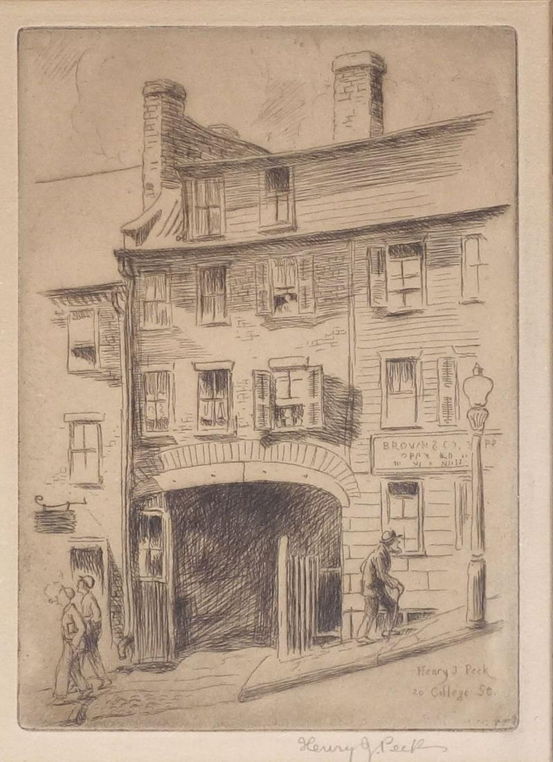 Signed Henry J Peck Etching 20 College St Providence RI (1 of 6)