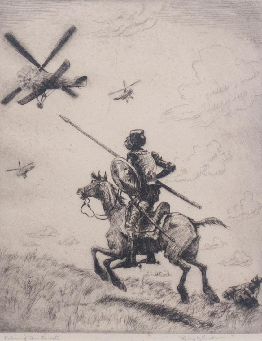 Signed Henry J Peck Return of Don Quixote Etching (1 of 4)