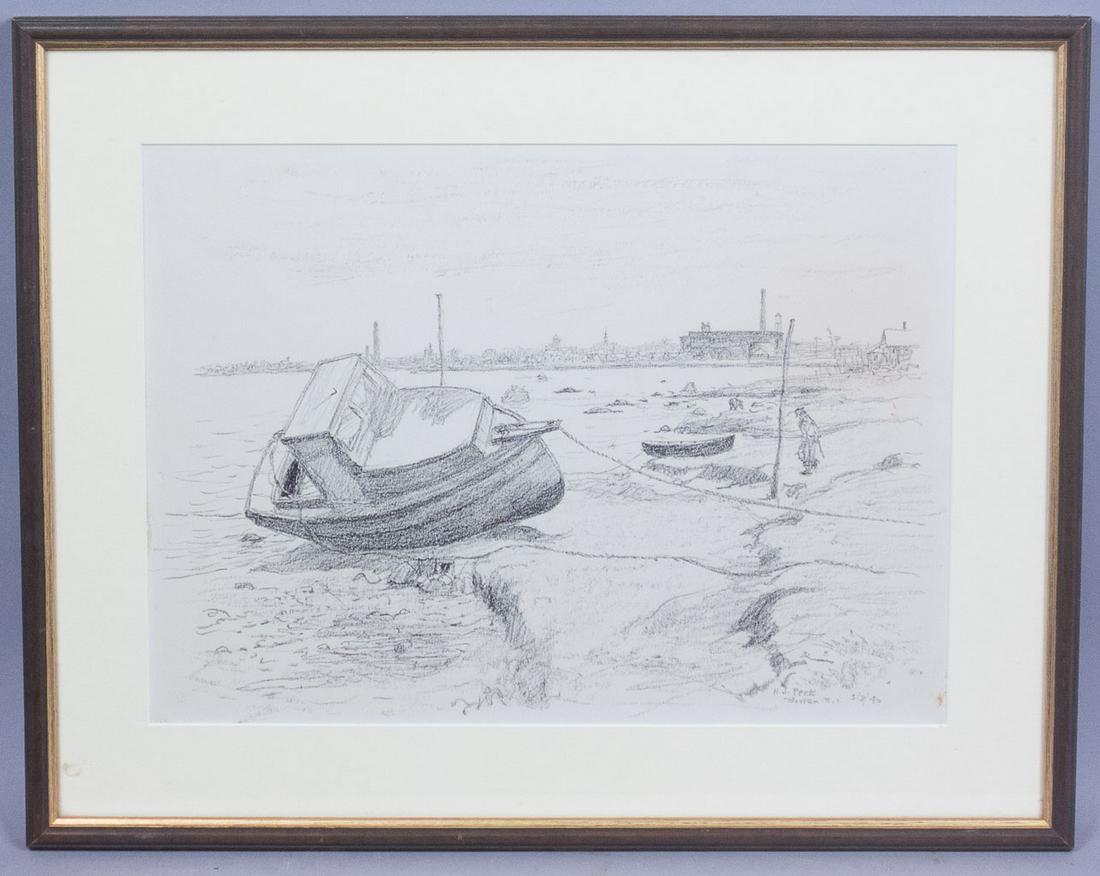 HJ Peck Orig Drawing Fishing Boat at Wharf Warren RI (1 of 4)