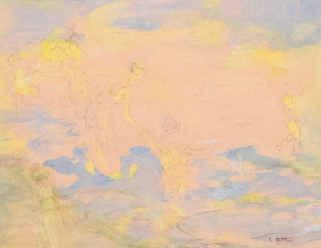 E Potthast Mothers & Children at Beach Gouache Drawing (1 of 4)