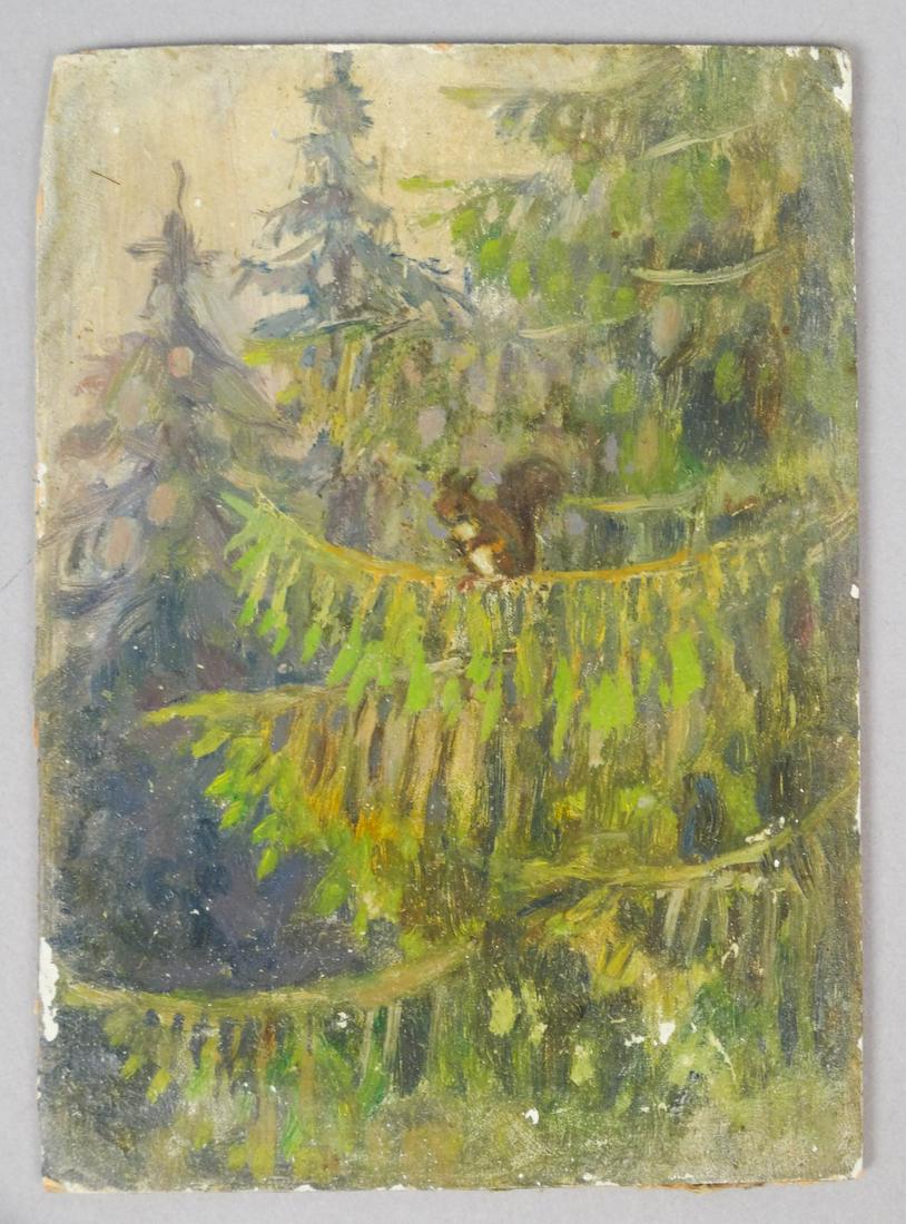 Nikolai Becker Oil Painting Squirrel in Pine Tree (1 of 3)