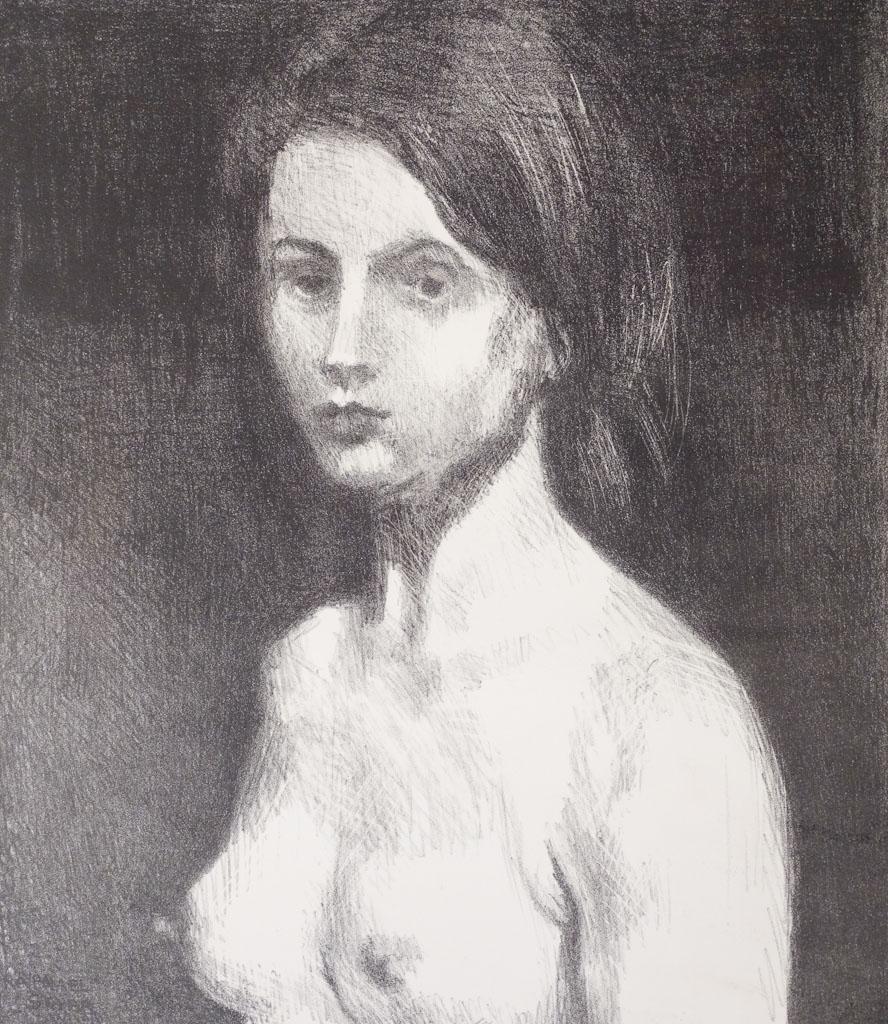 Signed Raphael Soyer Print Nude Woman: This is a striking print by Russian-born American painter, draftsman, and printmaker Raphael Soyer (1899-1987). Soyer was a Social Realist with interest in depicting men and women in contemporary sett