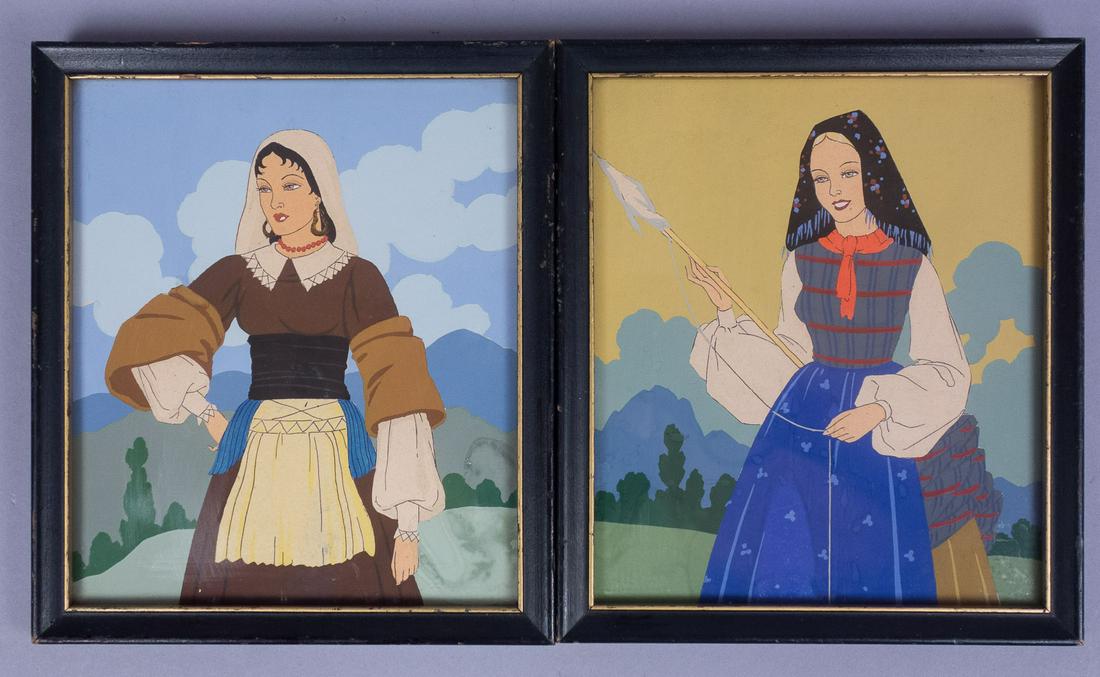 Lot 2 Paintings of Women in Traditional Russian Costume (1 of 4)