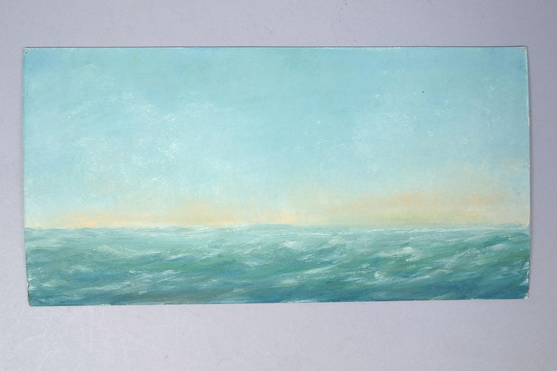 Francis West Seascape Horizon Painting Oil On Board: This is a beautiful estate found in storage original oil painting on board by well-known artist, Francis West. Though unsigned we confidently attribute this painting to American Artist, Francis West, 