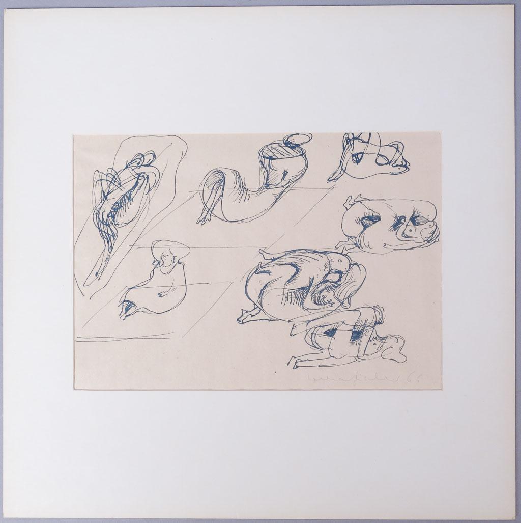 Lothar Fischer Signed MCM Ink Drawing of Nudes (1 of 3)