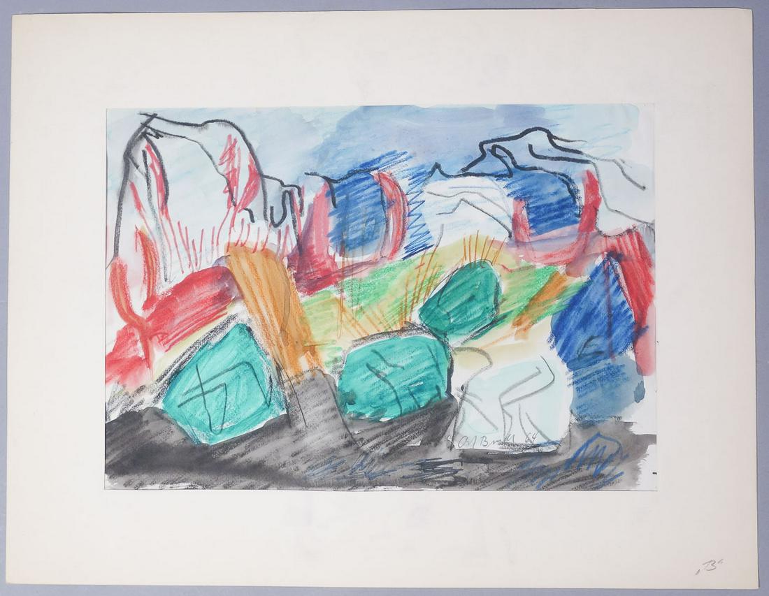 Andreas Bindl Signed Abstract Watercolor & Crayon 1964 (1 of 2)