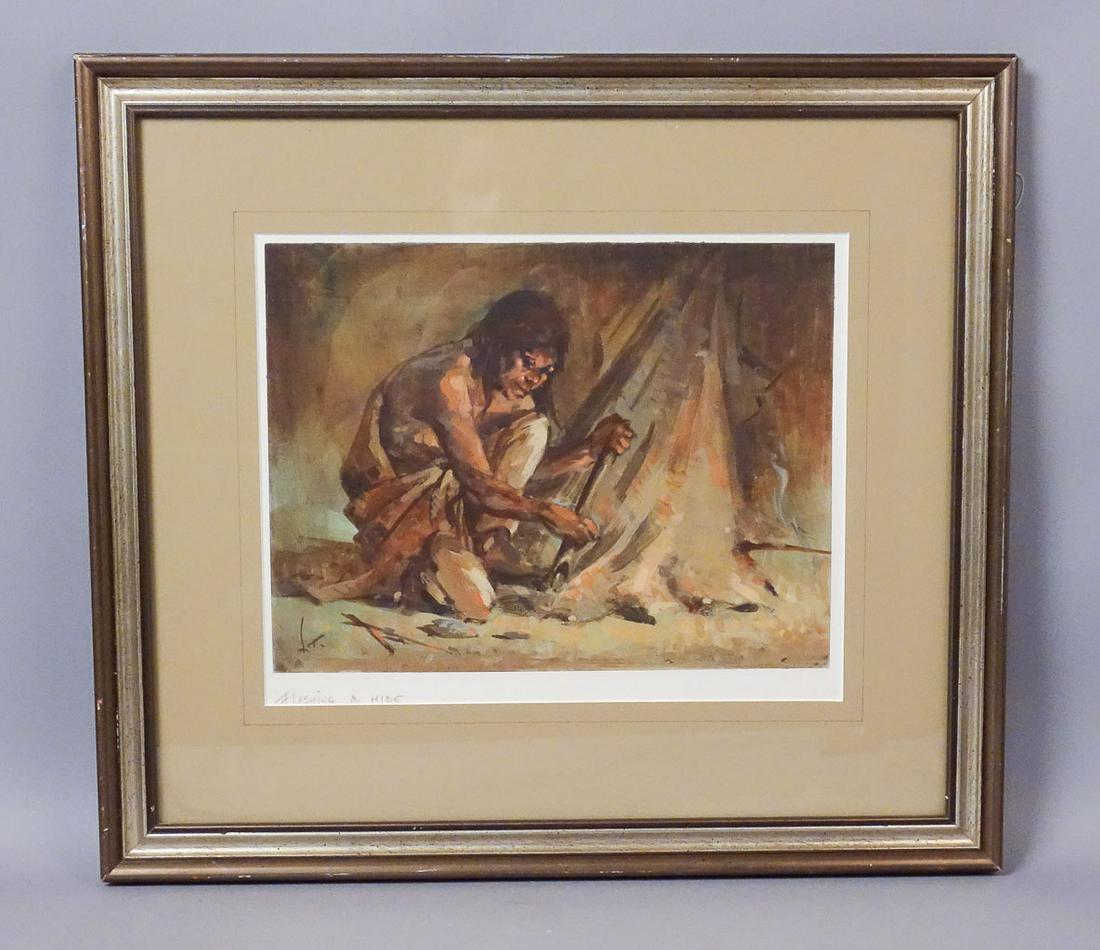 Lyle Tayson Oil Ptg American Indian Fleshing A Hide (1 of 3)
