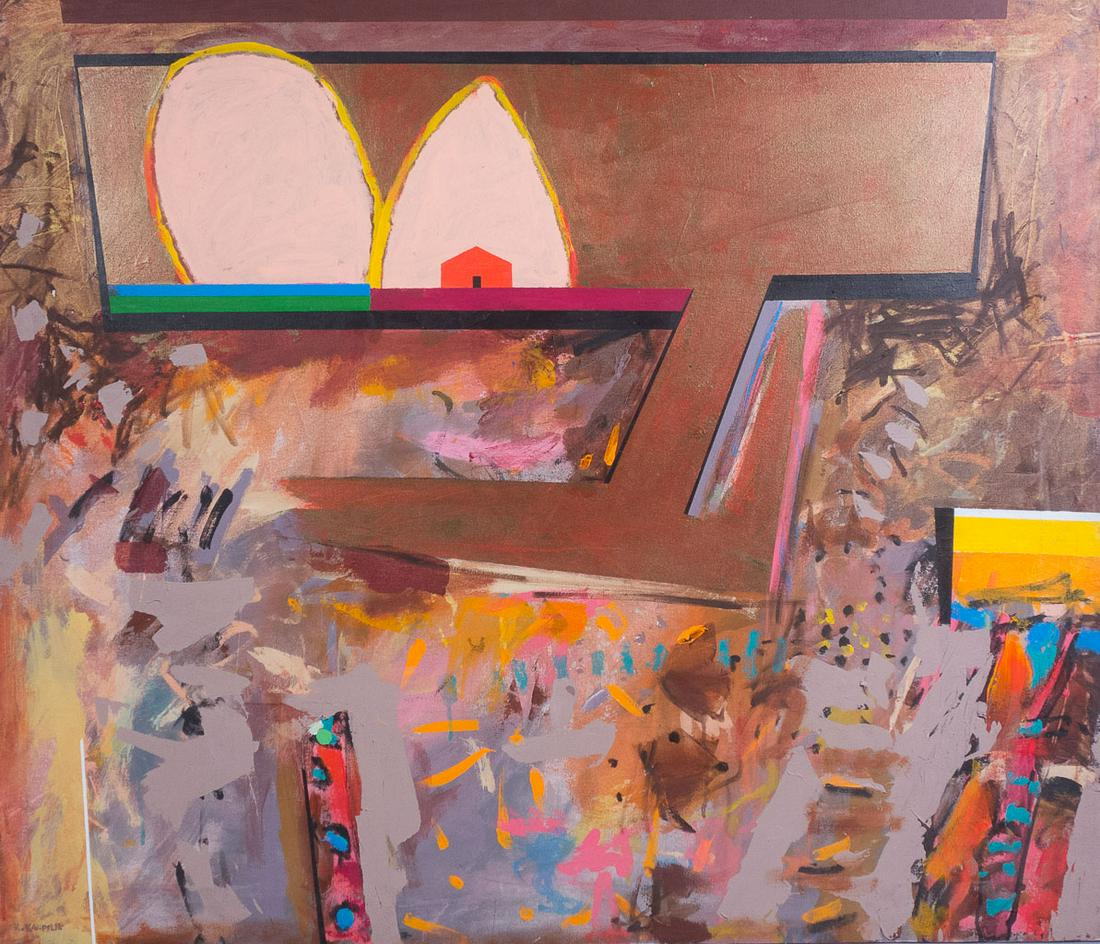 Signed Robert Kaupelis 1986 Two Pink Hills Oil Painting (1 of 5)