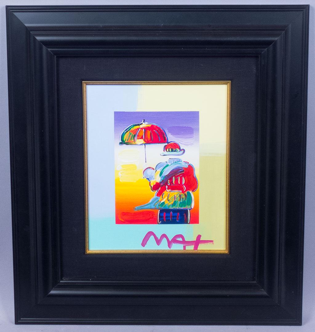Signed Peter Max Mixed Media Ptg Figure w Umbrella (1 of 4)