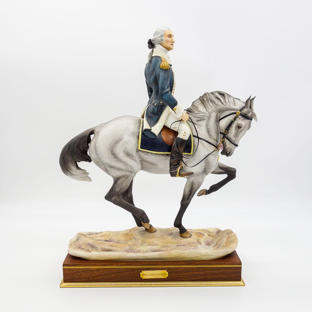 Royal Worcester Ceramic Model of Gen George Washington: Royal Worcester limited edition equestrian figure of George Washington from a series of famous military commanders modeled by Bernard Winskill. Winskill's love of horses and attention to detail are be