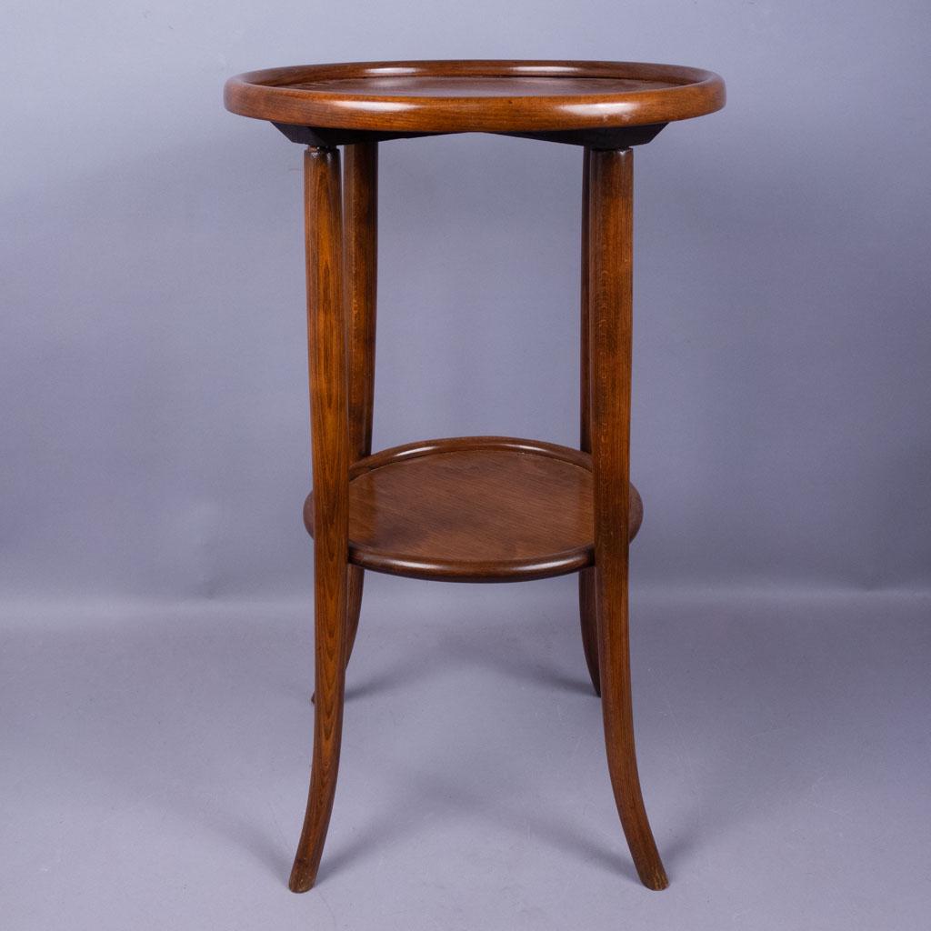 c1900 Thonet Austrian Bentwood Stand: This is a round Thonet Austrian Bentwood end table with lower shelf circa 1900. 18" diameter x 30" tall