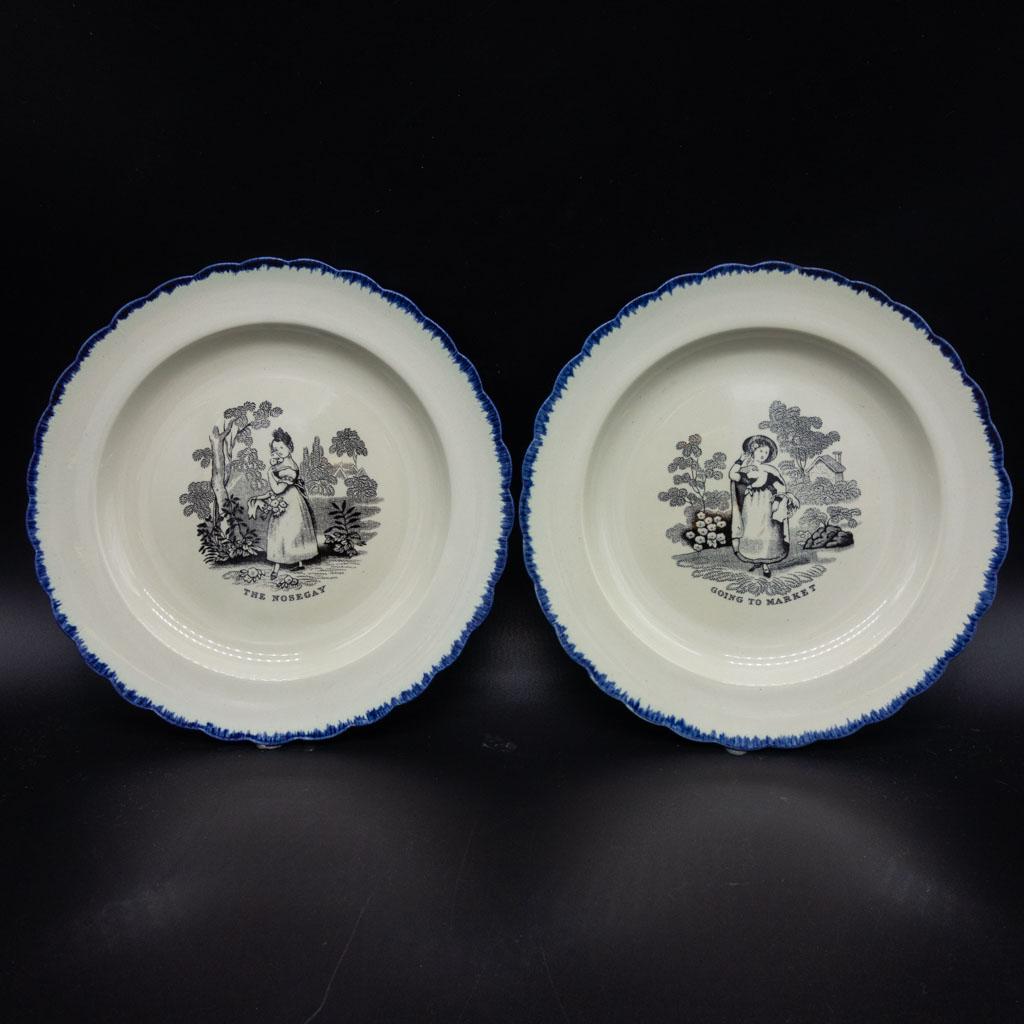 Pair Don DG Carpentier Staffordshire Plates: This is a lot of two plates produced by Don G Carpentier (American, 1951-2014), a potter known for producing exceptional and sought after 20th century renditions of early English pottery. Staffordshir