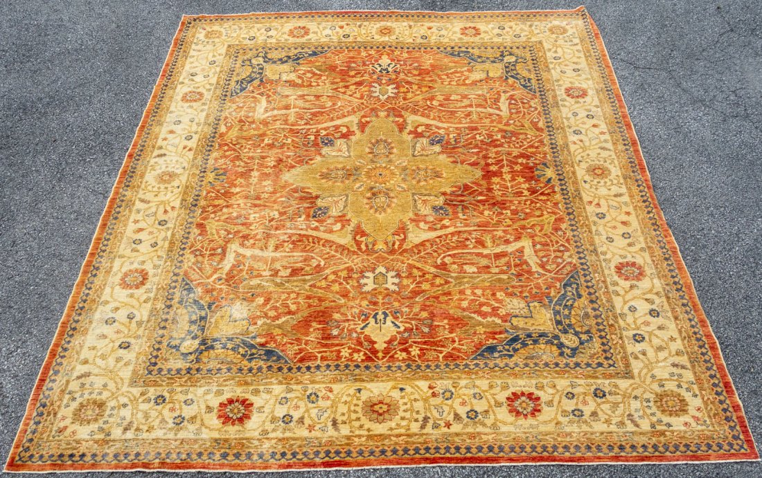 Antique Oushak Room Size Oriental Rug Floral Motif: This antique Oushak roomsized Oriental rug features a multicolored floral and leaf motif. 10.25' x 8'