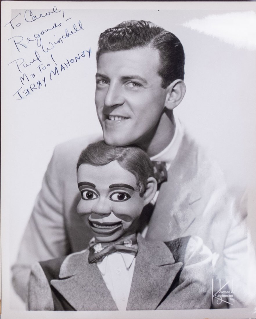 Lot 8 Autograph Signed Photos incl Paul Winchell: A lot of eight autographed photos of Paul Winchell and his ventriloquist dummy Jerry Mahoney, American singer Pat Boone, American composer Richard Rodgers, Canadian-American singer Dorothy Collins, Am