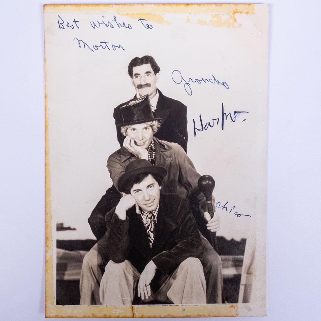Secretarial Signed Portrait Photograph Marx Brothers: An original secretarial signed portrait photograph Groucho Chico & Harpo Marx Brothers with PSA certificate. We guarantee the authenticity of all autographs for the lifetime of the buyer. 7" x 5"
