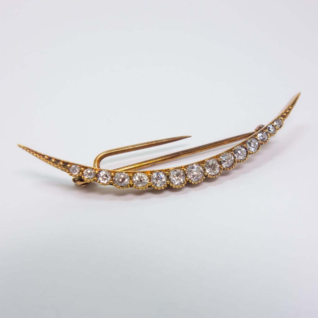 Antique 14K Rose Gold Diamond Crescent Brooch Pin (1 of 2)