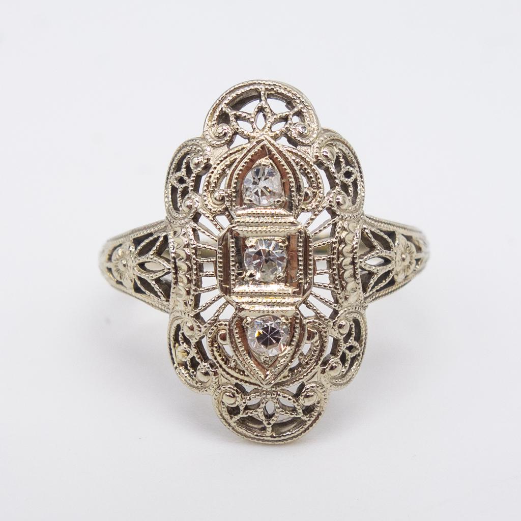 Antique Art Deco 14K White Gold Filigree Diamond Ring (1 of 2)