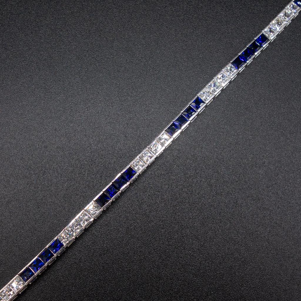 White Gold Line Bracelet with Synthetic Sapphire and CZ (1 of 4)