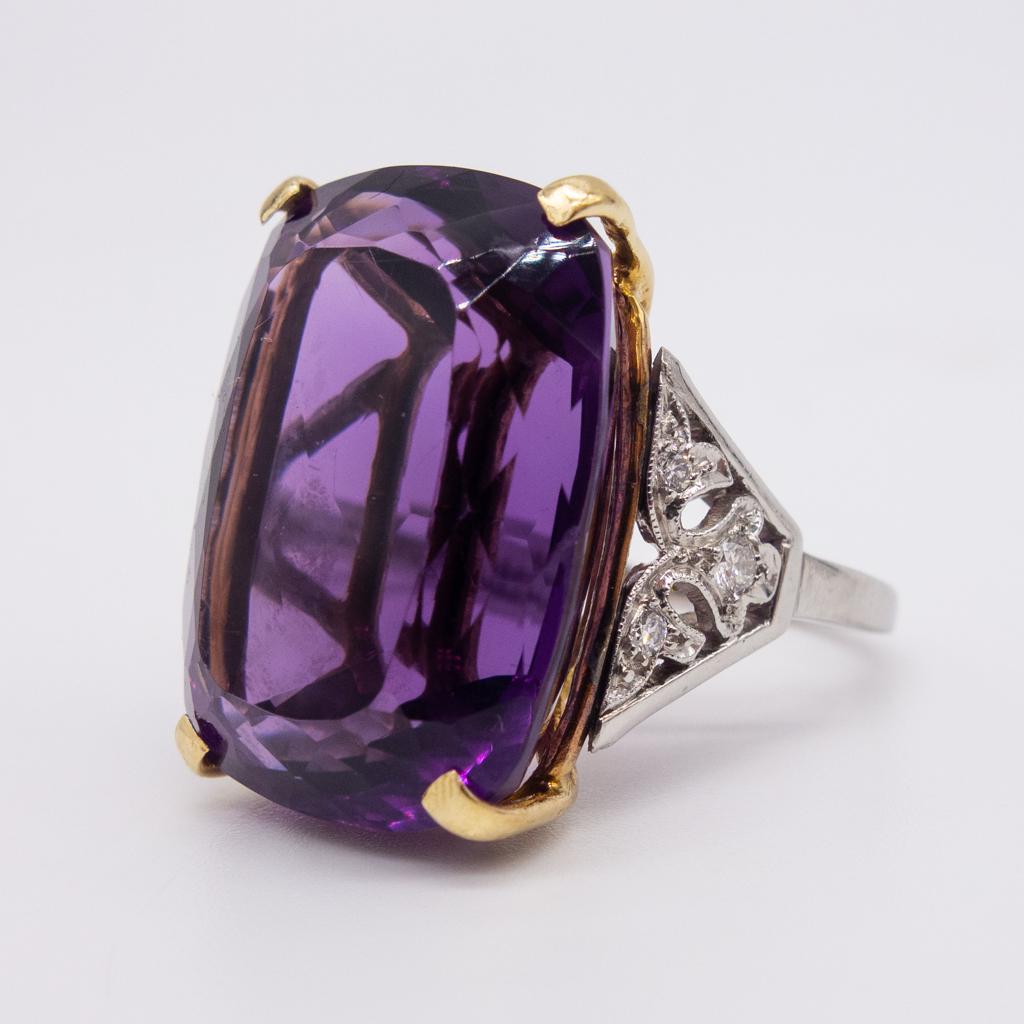 Antique 14K Yellow Gold Platinum Diamond Amethyst Ring (1 of 5)