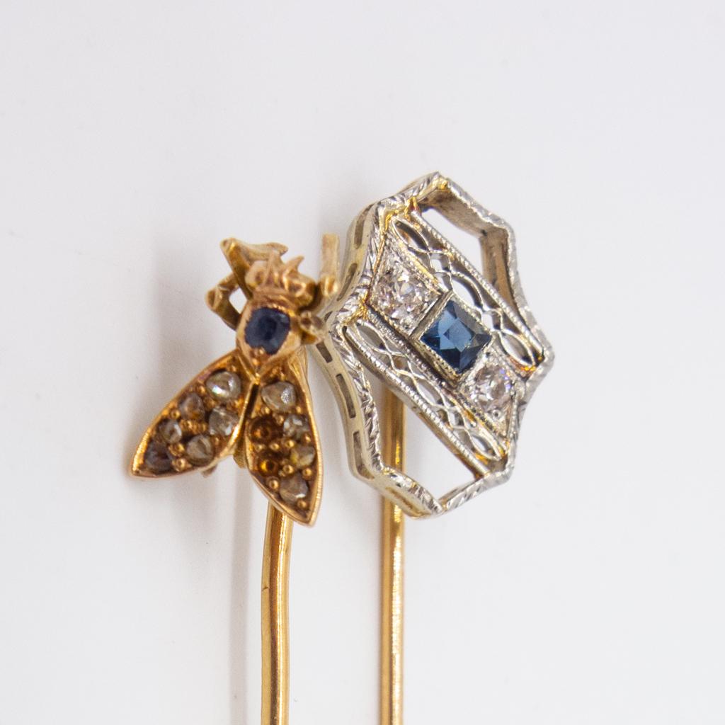 Lot 2 Platinum Diamond Gold Sapphire Stickpins (1 of 4)