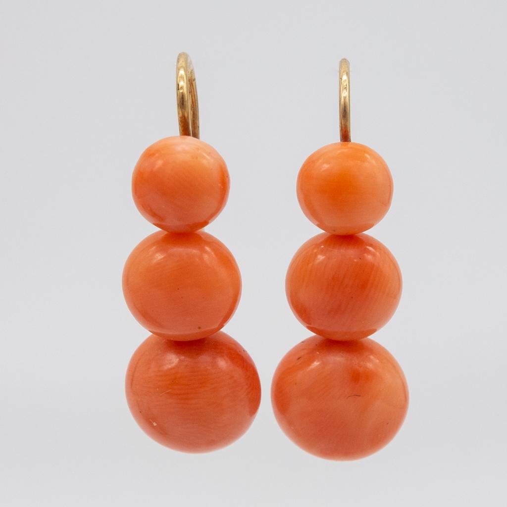 Antique Victorian 14K Gold Pink Coral Dangle Earrings (1 of 2)