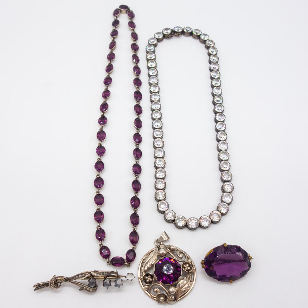 5 Necklaces Pins and Pendants Glass CZ Moonstone Pearl (1 of 3)