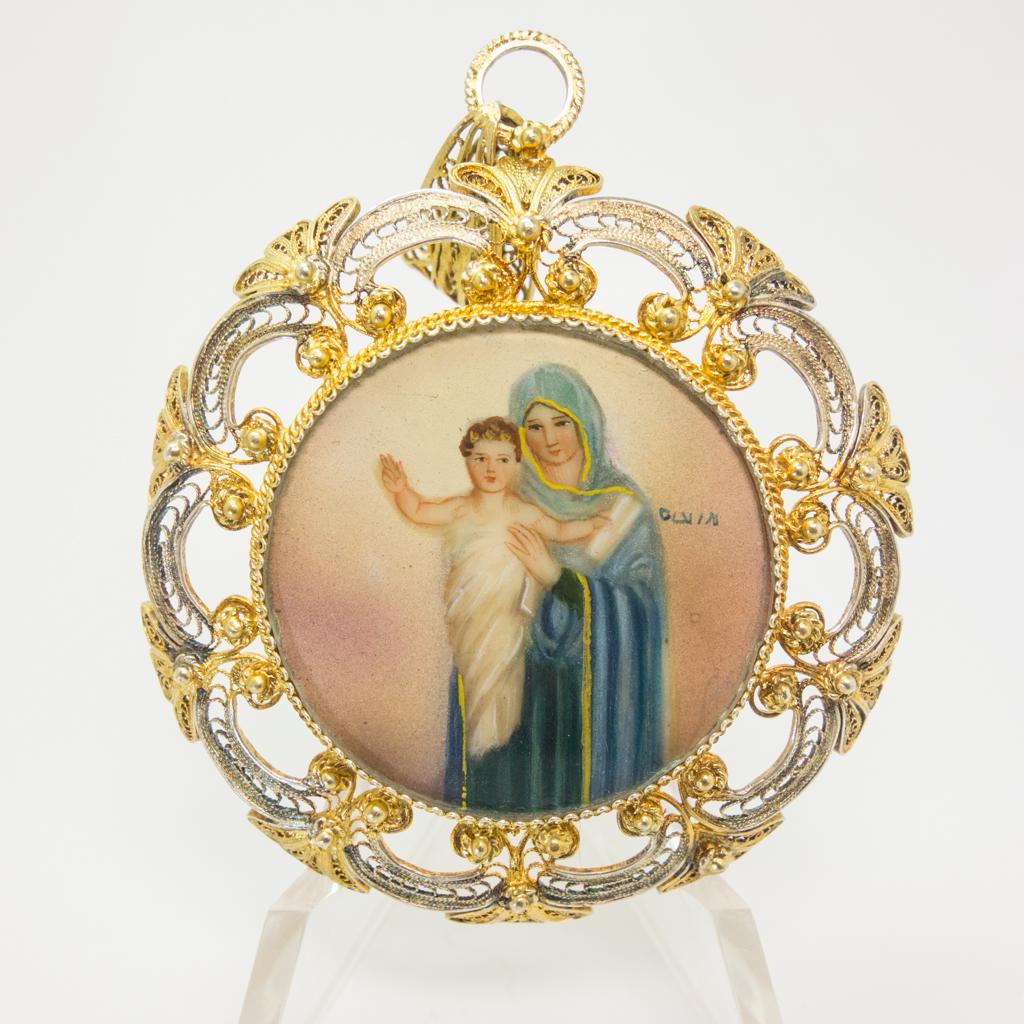 800 Silver Framed Portrait Madonna & Child Pendant (1 of 2)