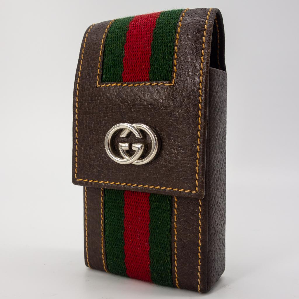 Vintage Gucci Red Green Stripe Leather Case Flask (1 of 6)