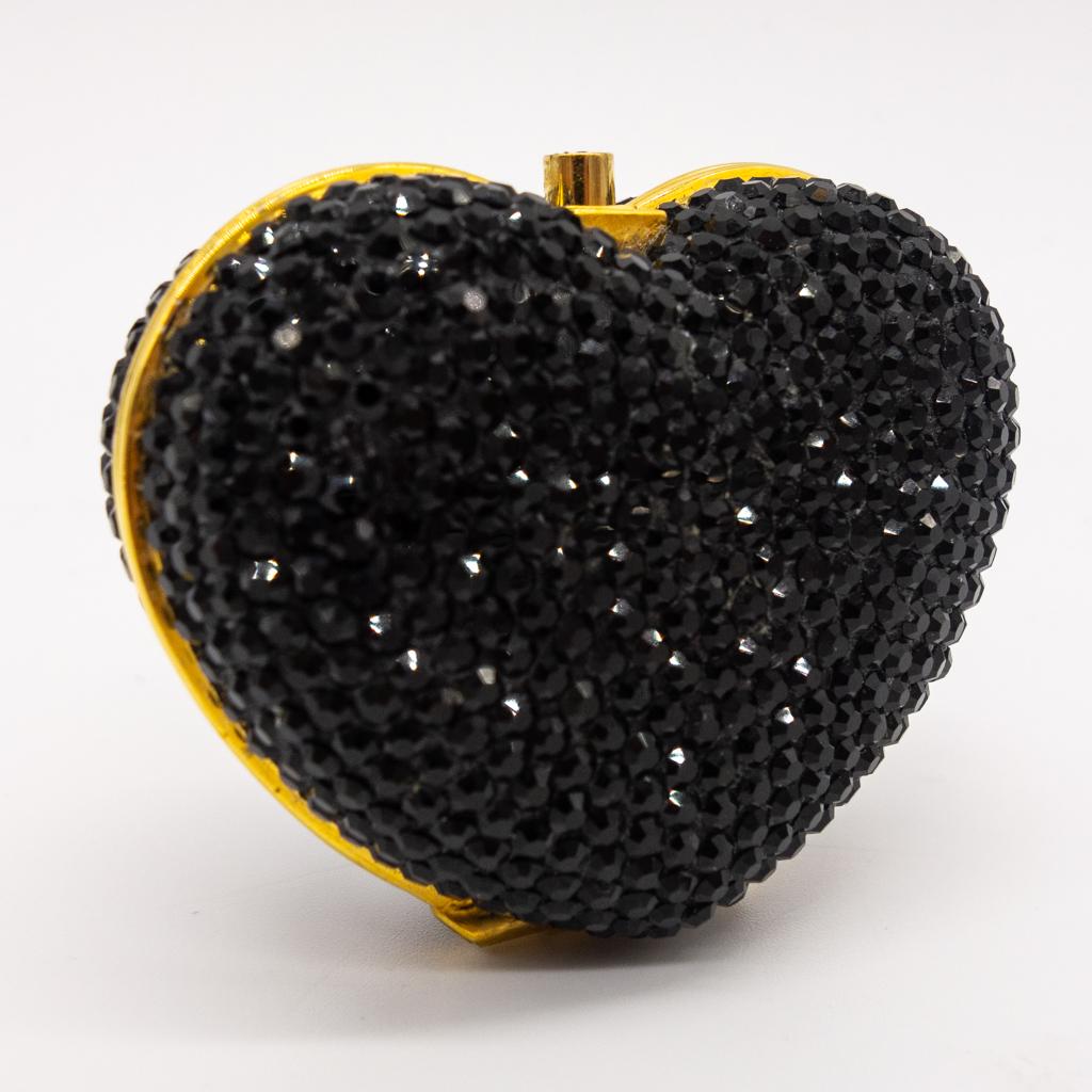 Judith Leiber Black Rhinestone Heart Shaped Pill Box (1 of 5)