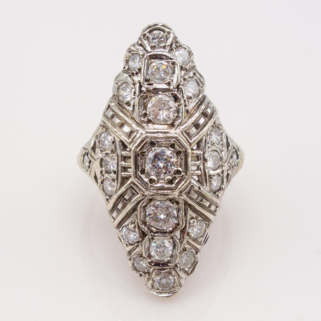 White Gold and Diamond Art Deco Style Ring (1 of 6)