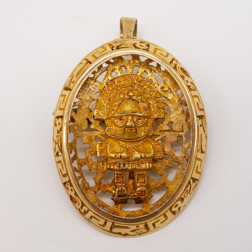 Incan Pendant Brooch in 18K Yellow Gold (1 of 2)