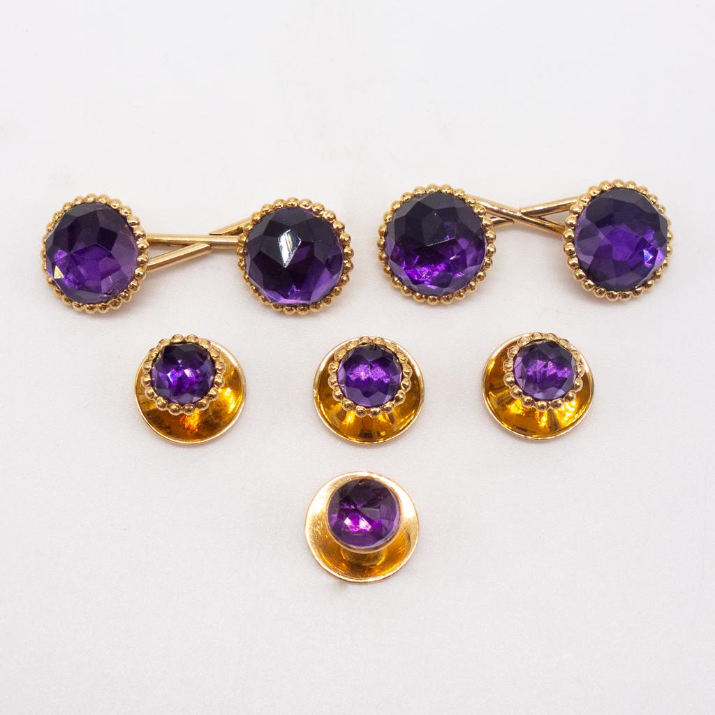 Gold and Amethyst Shirt Stud Cufflink Set (1 of 5)
