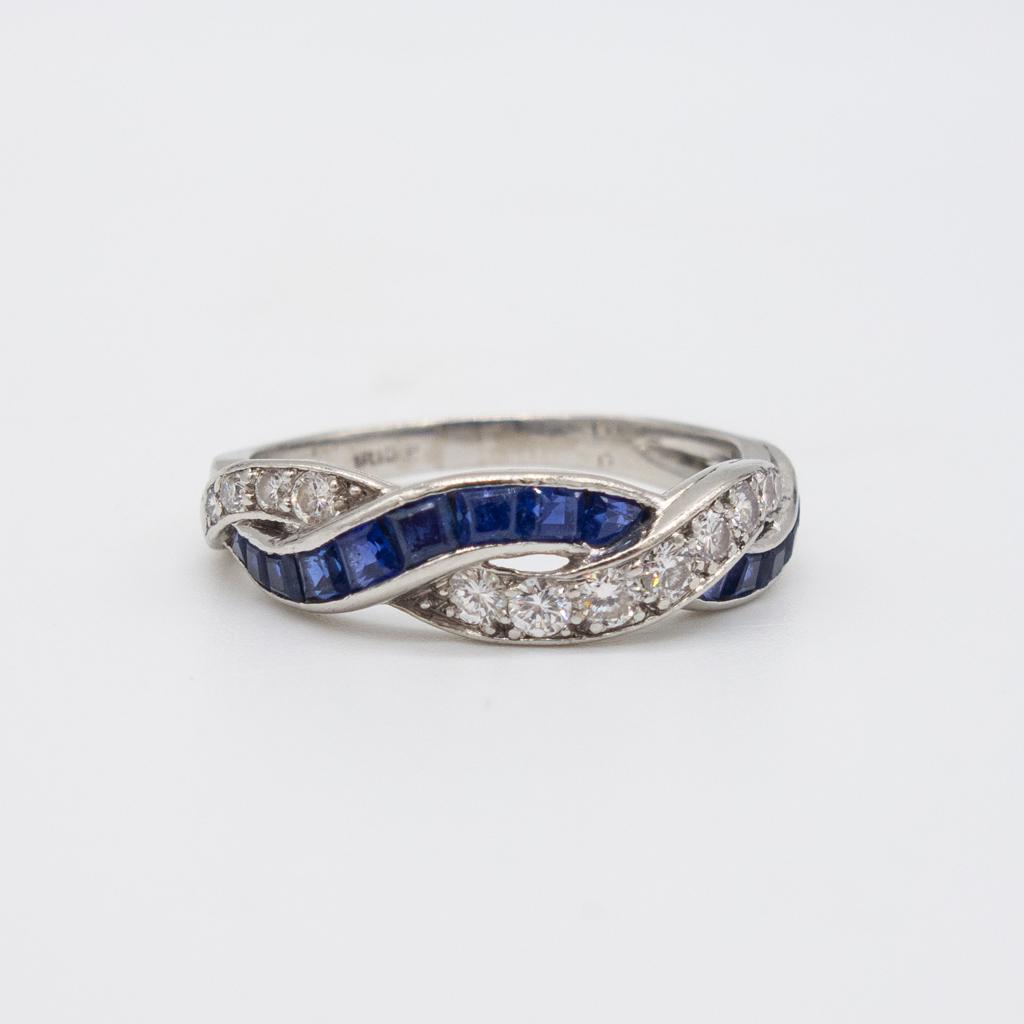 Vintage Platinum Intertwined Diamond Sapphire Ring (1 of 5)