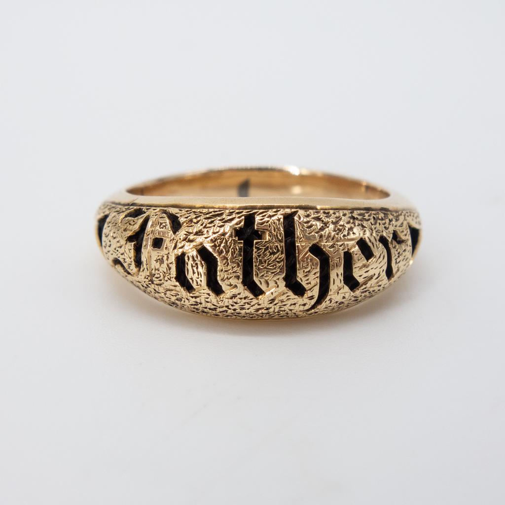 Unusual Victorian 14K Gold Hair "Father" Mourning Ring (1 of 2)