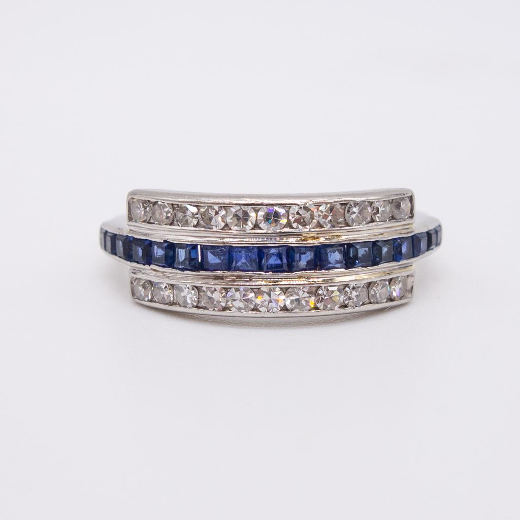 Vintage Platinum Diamond Blue Sapphire Ring Size 6.25 (1 of 4)