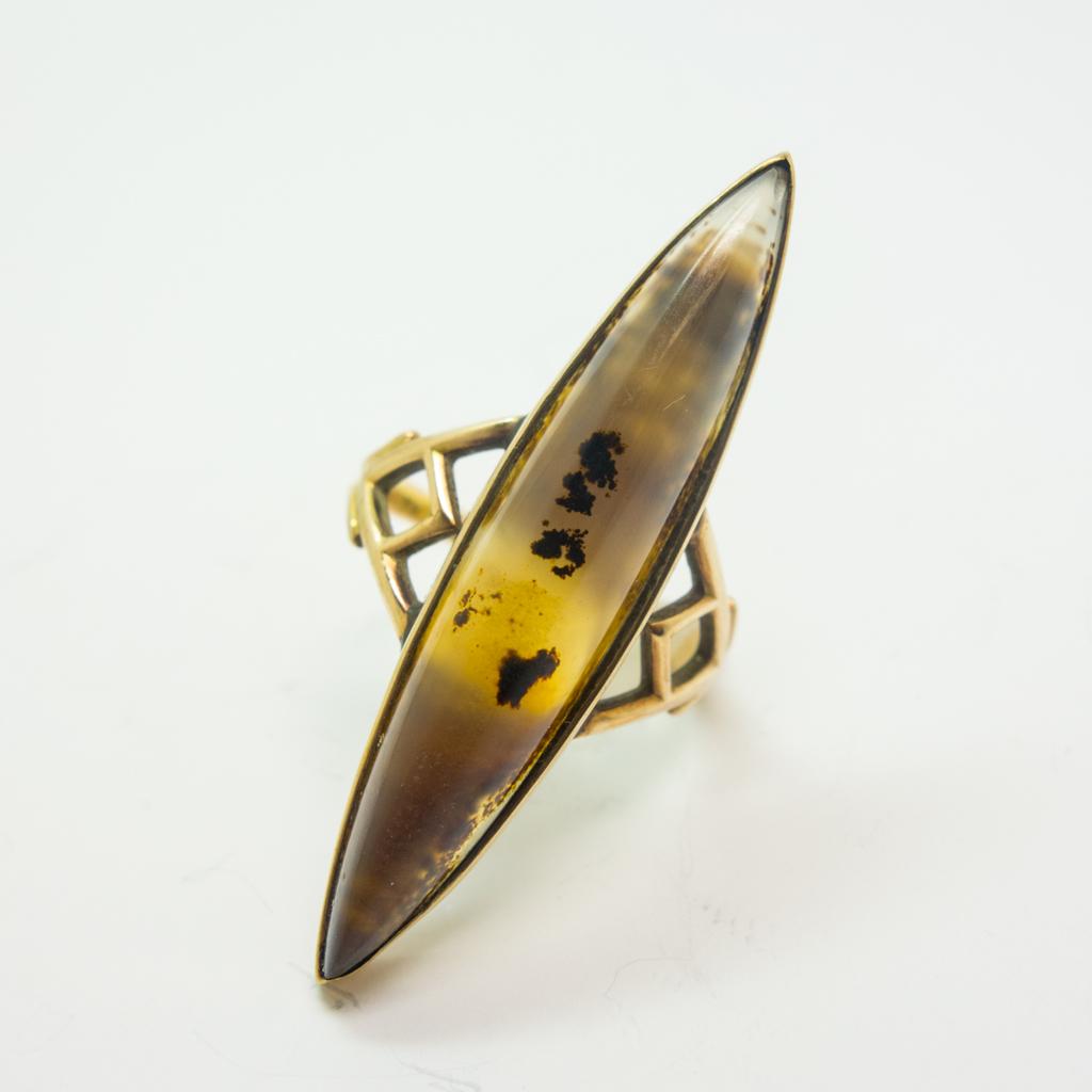 Art Nouveau 14K Rose Gold Agate Ladies Ring Size 7.75 (1 of 2)