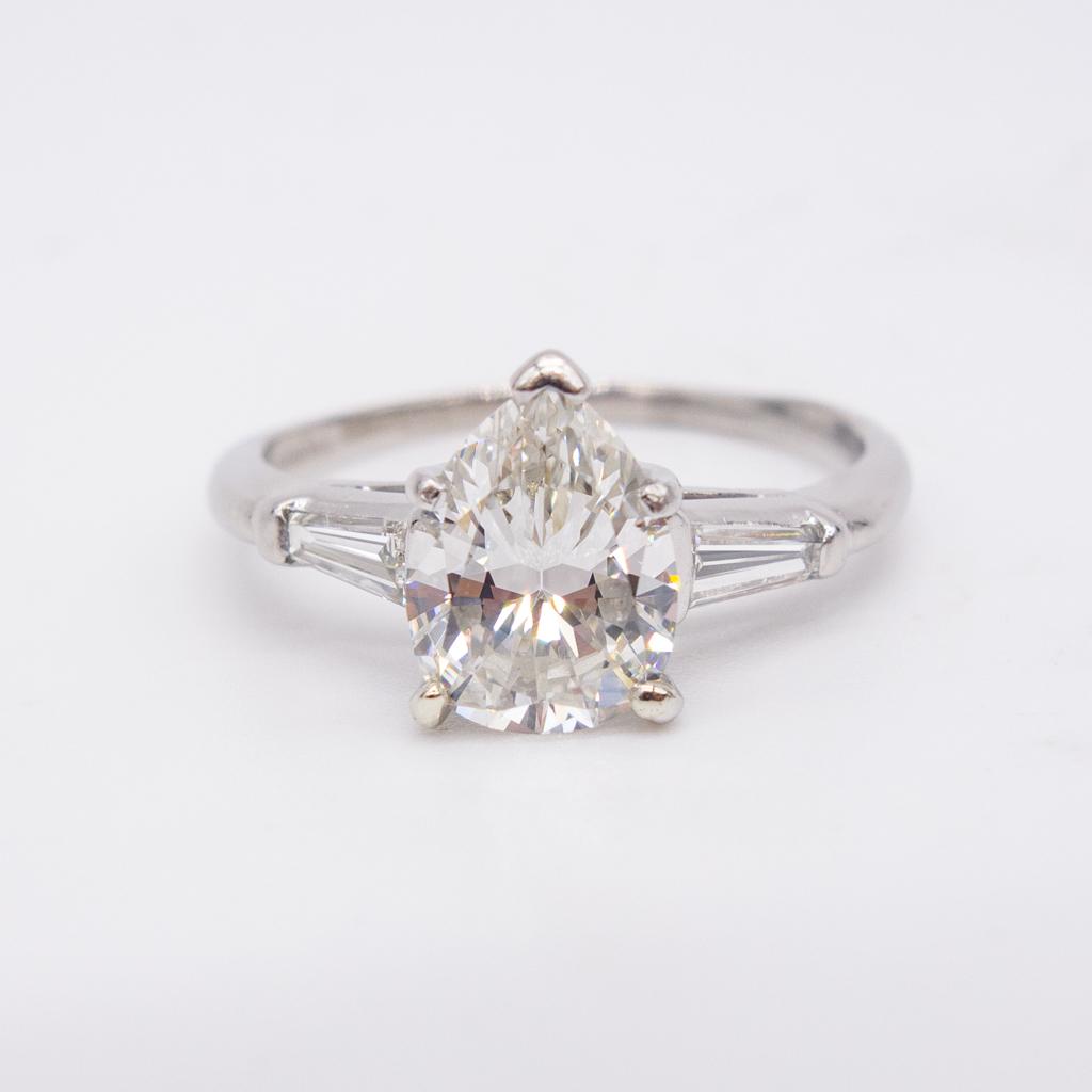 Platinum 1.32ct Pear Cut Baguette Diamond Ring GIA Cert (1 of 5)