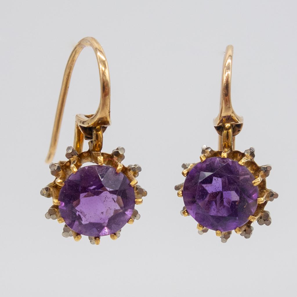 Antique Victorian 14K Gold Amethyst Dangle Earrings (1 of 2)