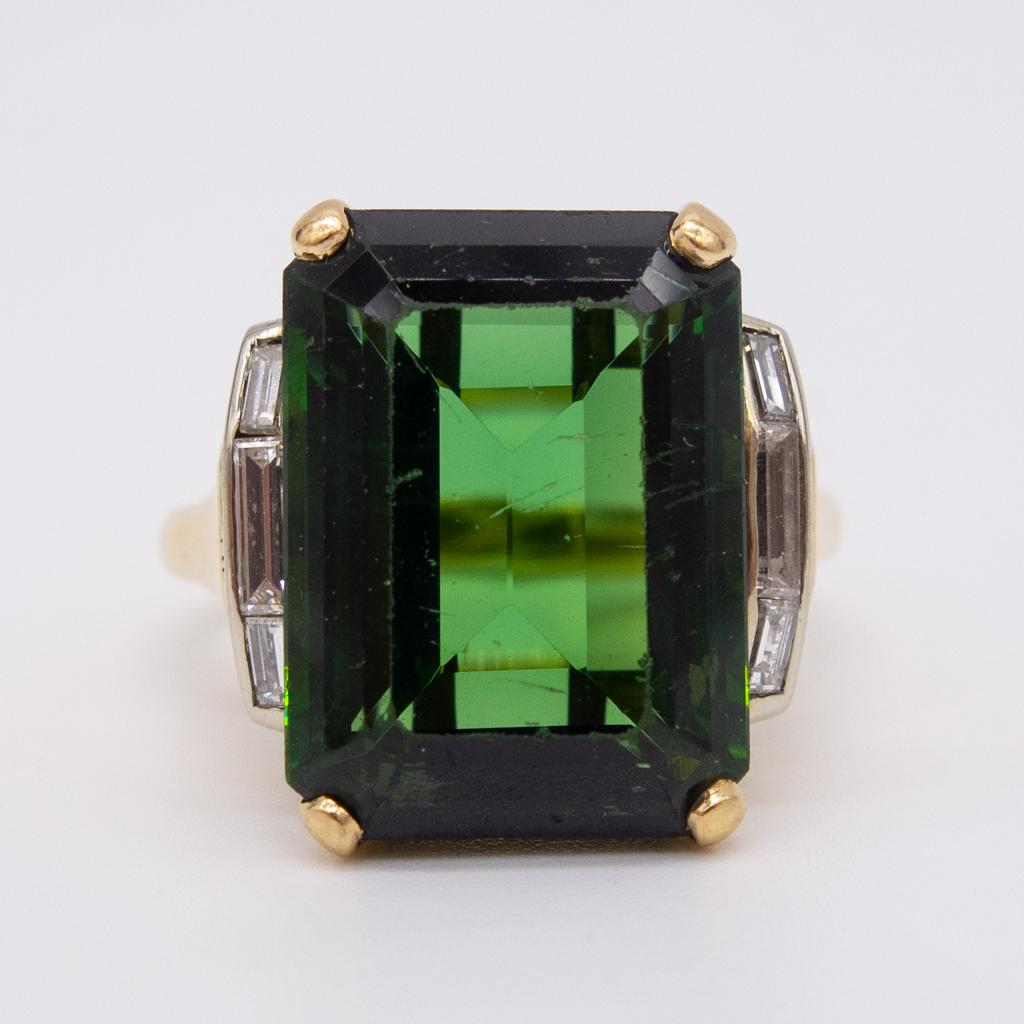 14K Yellow Gold Platinum Tourmaline Diamond Ring (1 of 6)