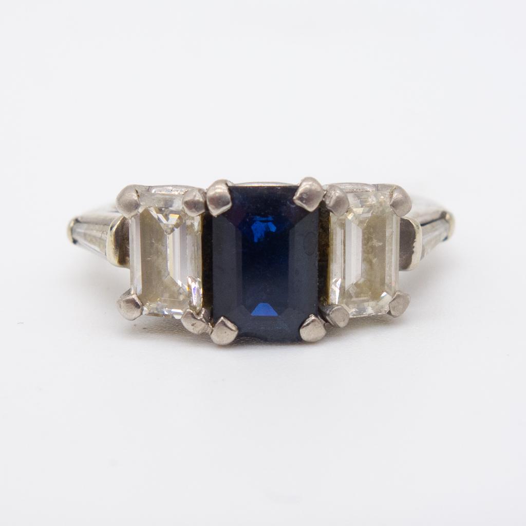 Vintage 14K White Gold Sapphire Diamond Ring Size 3.5 (1 of 8)