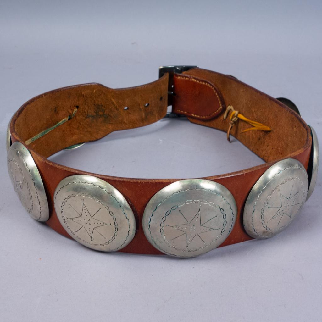 Native American Sterling Silver HH Heiser Leather Belt (1 of 4)